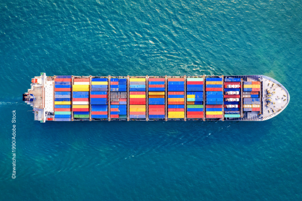 aerial view of a cargo boat at sea